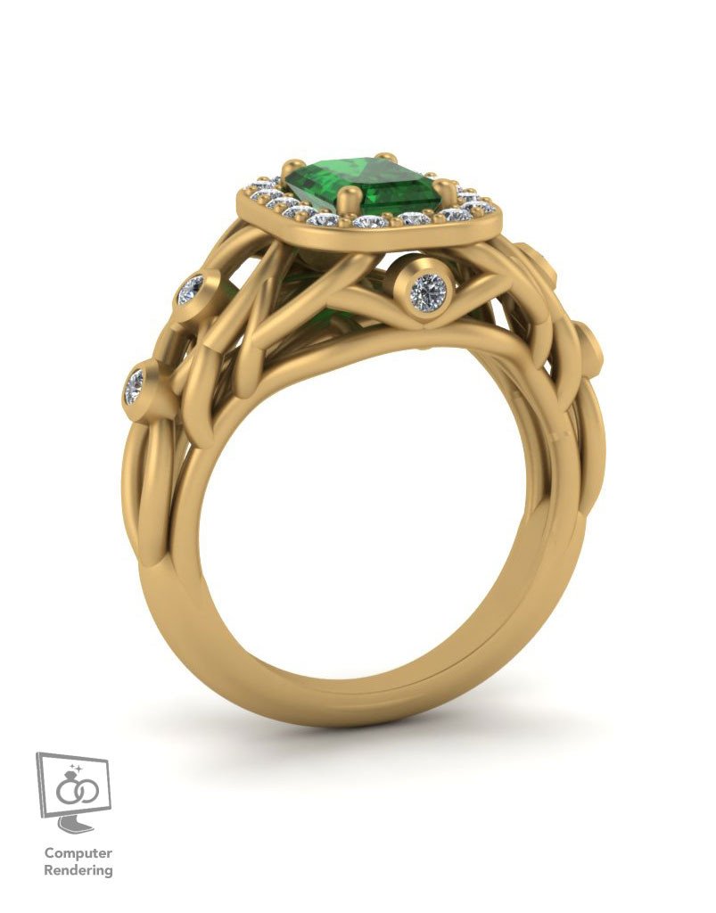 Branch Ring w/ Emerald Center in 14k Yellow - Image 6