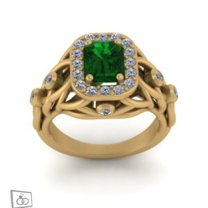 Branch Ring w/ Emerald Center in 14k Yellow