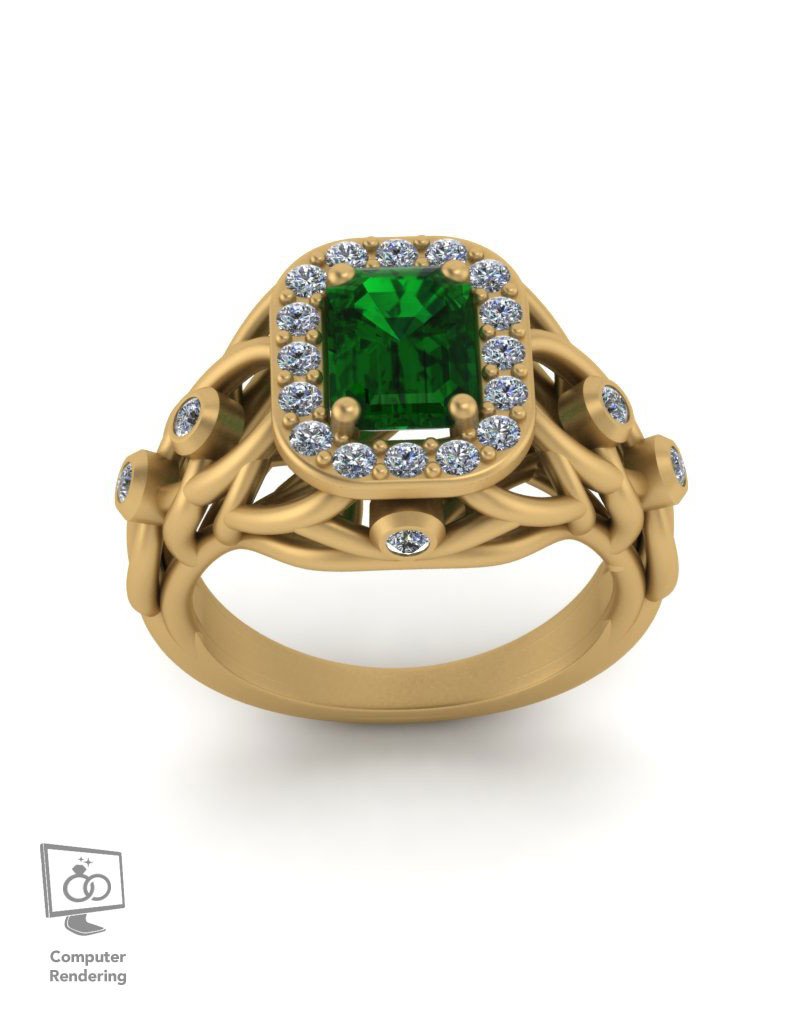 Branch Ring w/ Emerald Center in 14k Yellow