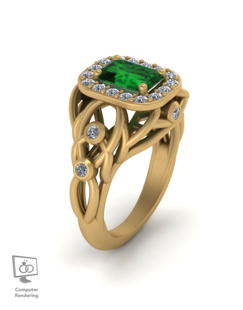 Branch Ring w/ Emerald Center in 14k Yellow - Image 2