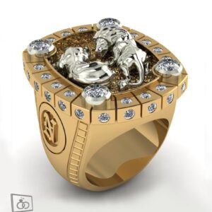 Fighting Lions Ring in 14k Gold