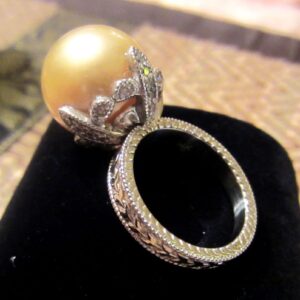 Floral Pearl Ring in 14k White Gold