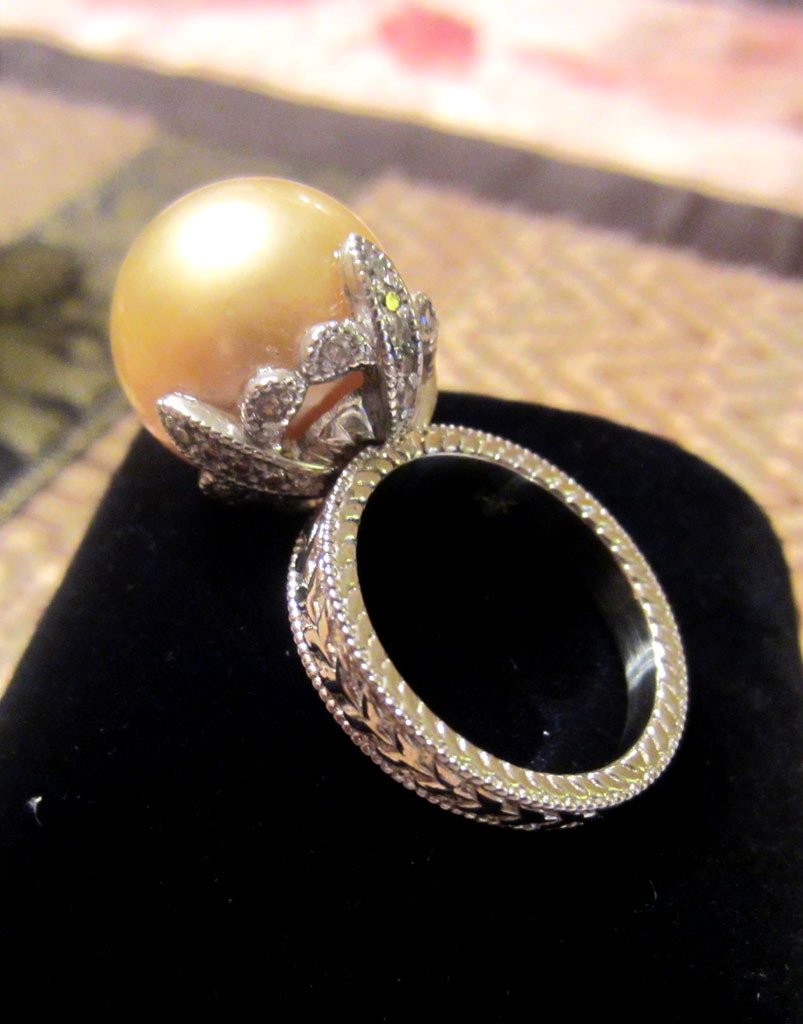 Floral Pearl Ring in 14k White Gold