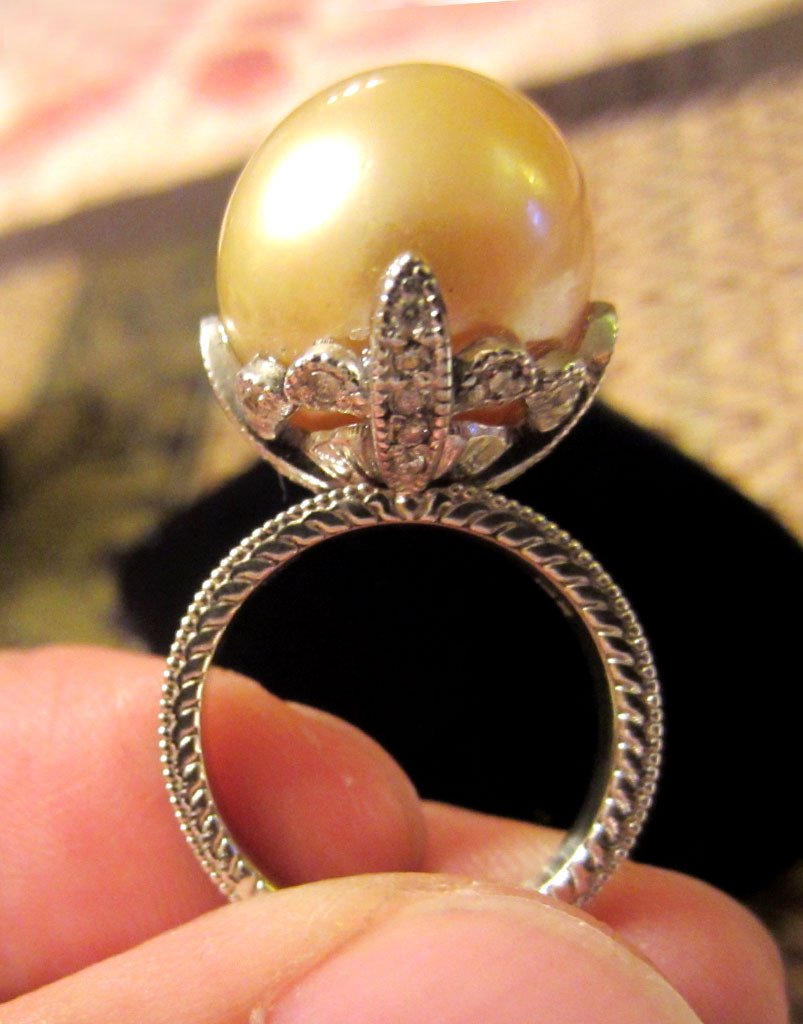 Floral Pearl Ring in 14k White Gold - Image 2