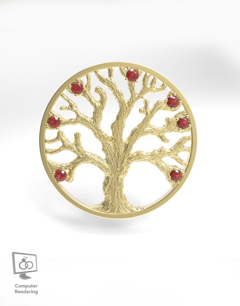 Family Tree Pendant w/ Ruby Stones